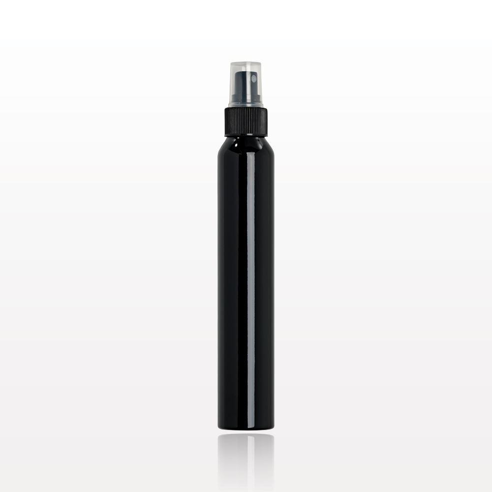 Slim Black Aluminum Bottle with Sprayer and Clear Overcap