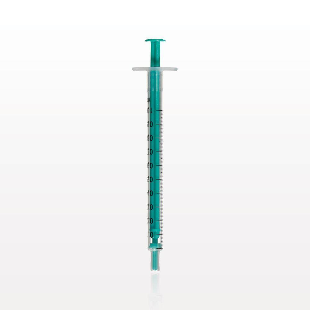 Two-Piece Syringe, Male Luer Slip, Zero Dead Space, Green