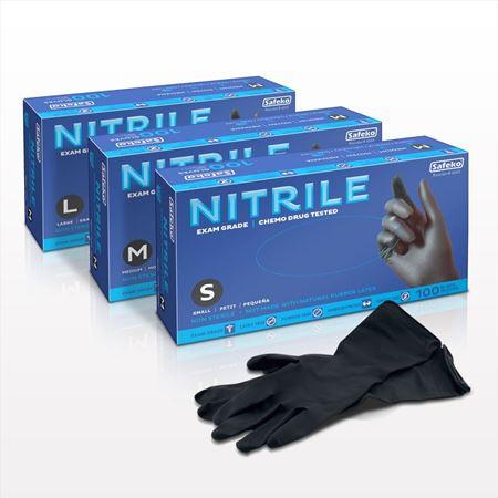 Safeko  Nitrile Gloves, Exam Grade, Powder-Free, Latex-Free, Black