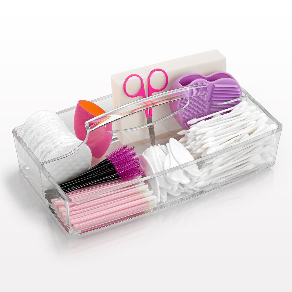 2-Compartment Rectangular Cosmetic Caddy with Carrying Handle