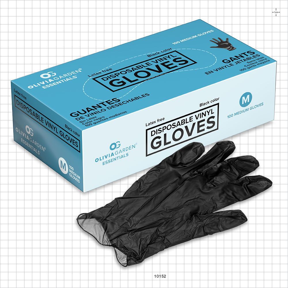 Olivia Garden  Essentials  Vinyl Gloves, Powder-Free, Latex-Free, Black