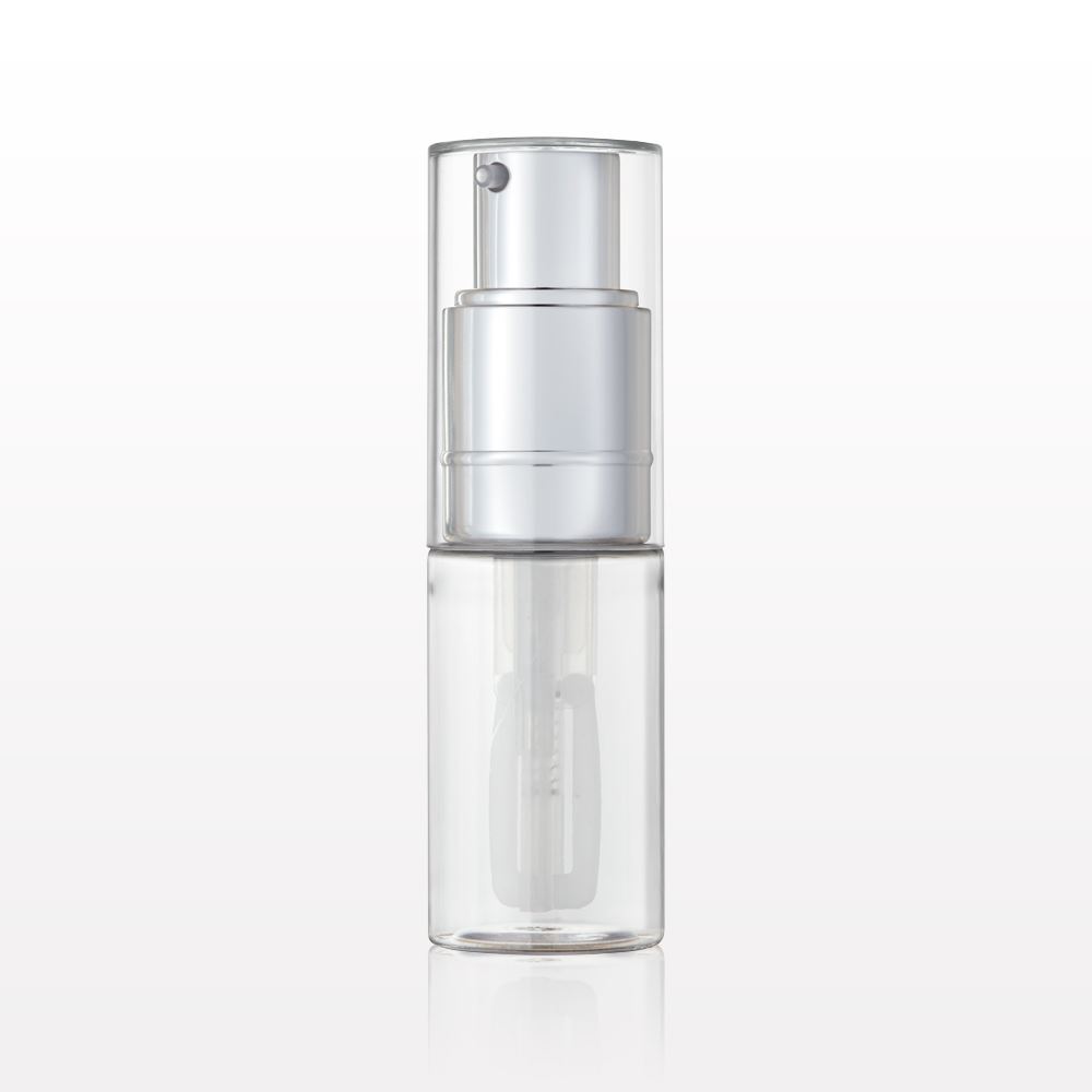 Fine Mist Powder Spray Bottle, Clear and Shiny Silver