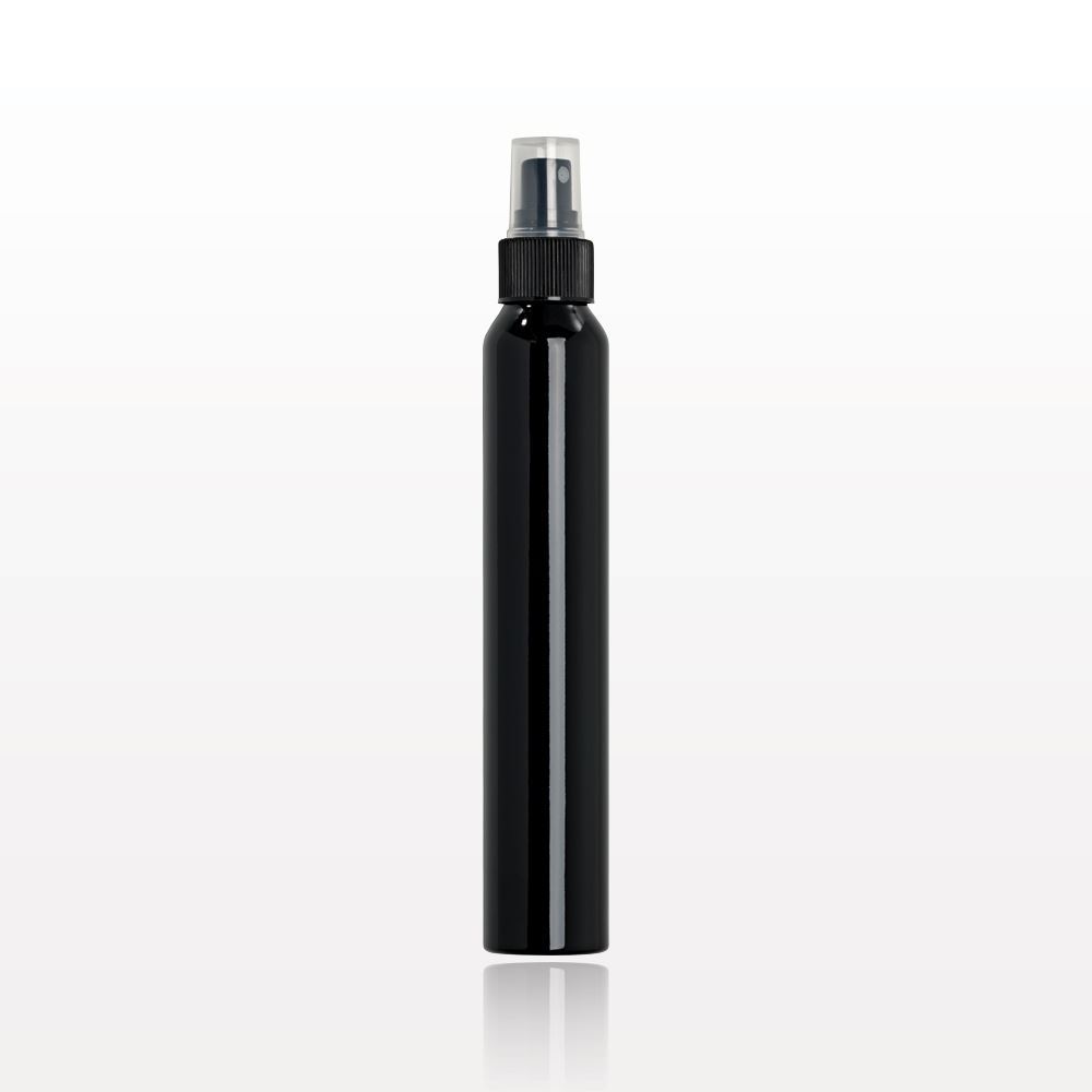 Slim Black Aluminum Bottle with Sprayer and Clear Overcap