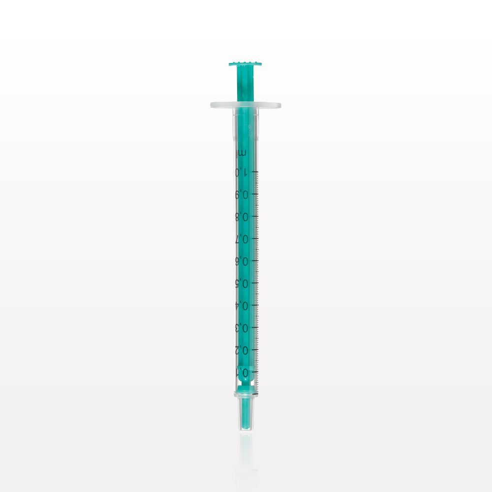 Two-Piece Syringe, Male Luer Slip, Zero Dead Space, Green