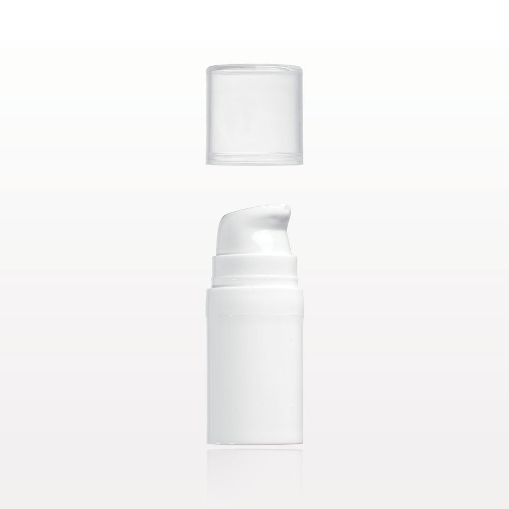 Airless Bottle and Pump, White with Overcap, Clear