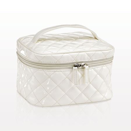 The Quilted  Medium Cosmetic Train Case, White