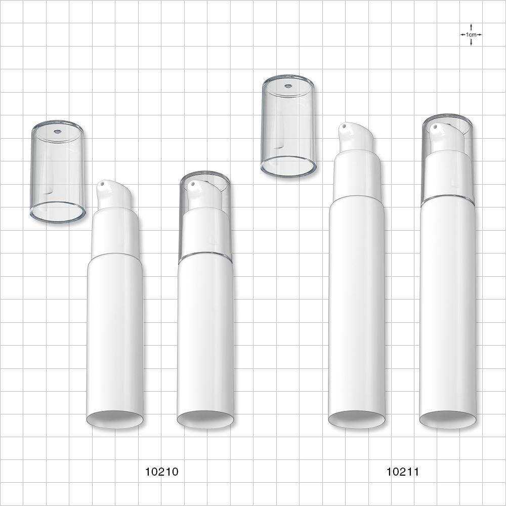 Open-Ended Tube with Airless Lotion Pump, White and Overcap, Clear